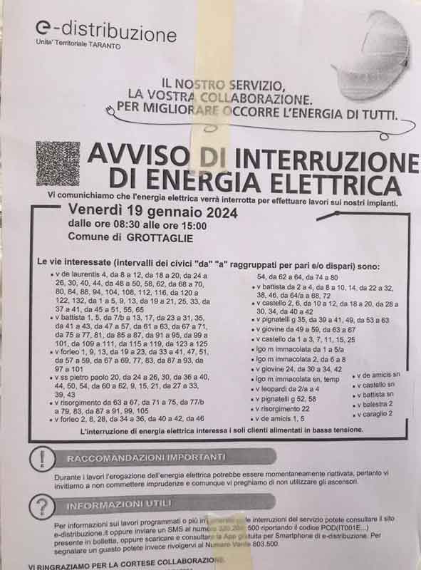 Interruzione corrente tra sabato e domenica - Corriere di Taranto